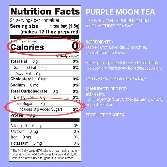 Odada Purple Moon Tea - Calming Lavender, Chamomile & Korean Purple Carrot Blend, Cozy Evening Comfort & Antioxidant-Rich K-Wellness Ritual, Caffeine-Free, Zero Sugar, 24 Tea Bags