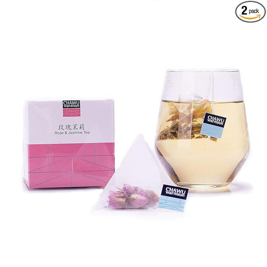 ChaWuWarmSun Rose & Jasmine Tea Bags,16 Tea bags,8 Count/Box(Pack of 2),Natural Rose Tea Bud with Jasmine Green Tea loose leaf
