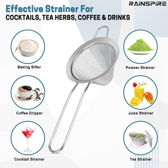 Upgraded 3.3" 304 Stainless Steel Fine Mesh Strainers for Kitchen, Cocktail Strainer Tea Coffee Juice Strainer Food Strainer Mini Sieve Strainer