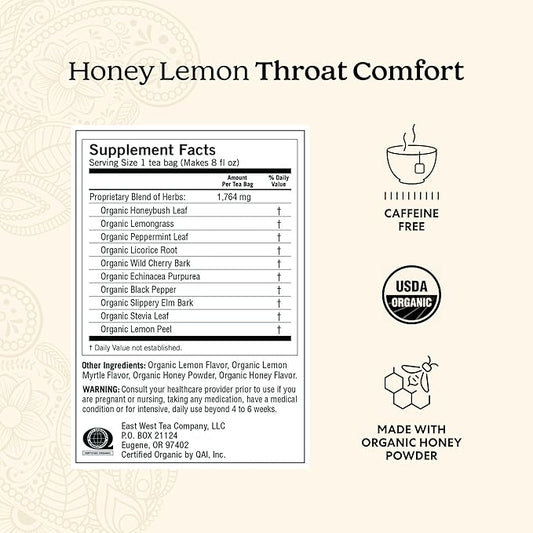 Yogi Tea Honey Lemon Throat Comfort - 16 Bags per Pack (4 Packs) - Soothing Organic Honey Tea - Includes Lemongrass, Peppermint Leaf, Licorice Root