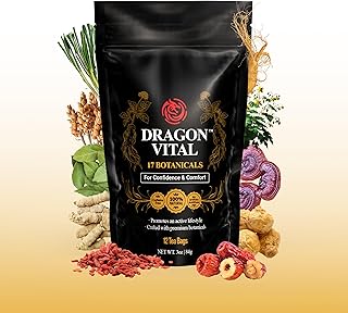 Dragon Vital Herbal Tea with Ginseng & Maca – Natural Energy Support | Caffeine-Free Botanical Blend for Vitality & Active Living | All natural - NON-GMO & No Preservatives |12 Tea Bags | by Robutop