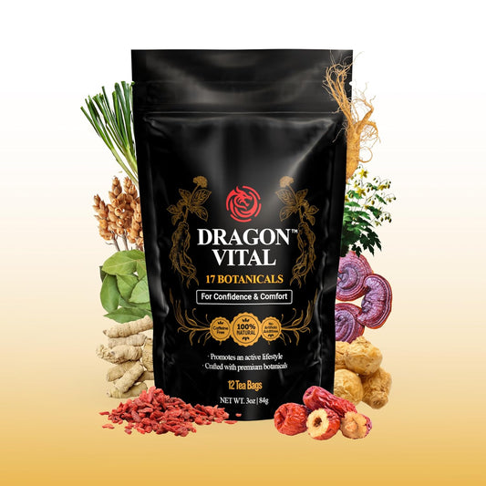 Dragon Vital Herbal Tea with Ginseng & Maca – Natural Energy Support, Caffeine-Free Botanical Blend for Vitality & Active Living, All natural
