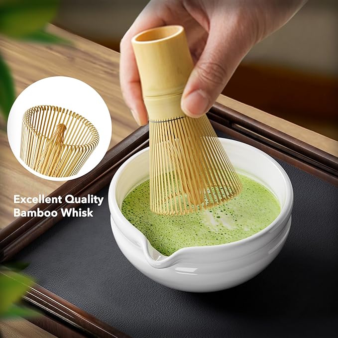 7 Pcs Matcha Whisk Set, Perfect Matcha Kit for Matcha Lovers Includes Ceramic Bowl, Bamboo Whisk, Holder, Scoop, Sifter & Cloth