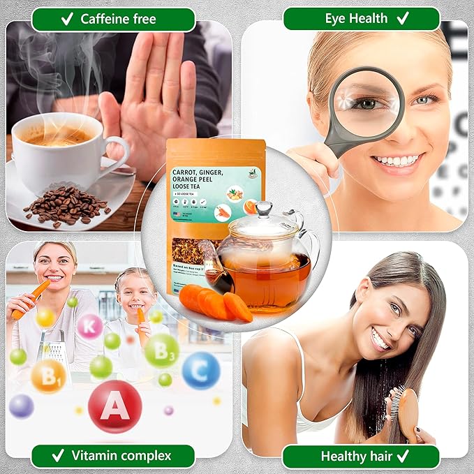 TeaDreamTea – Carrot Ginger Orange Peel - Loose Leaf Herbal Bulk Tea - Caffeine-Free - Vitamins Rich - Boost Immune System - Carrot Raw from USA - Hot and Iced Tea - 4 ounce / 113 g