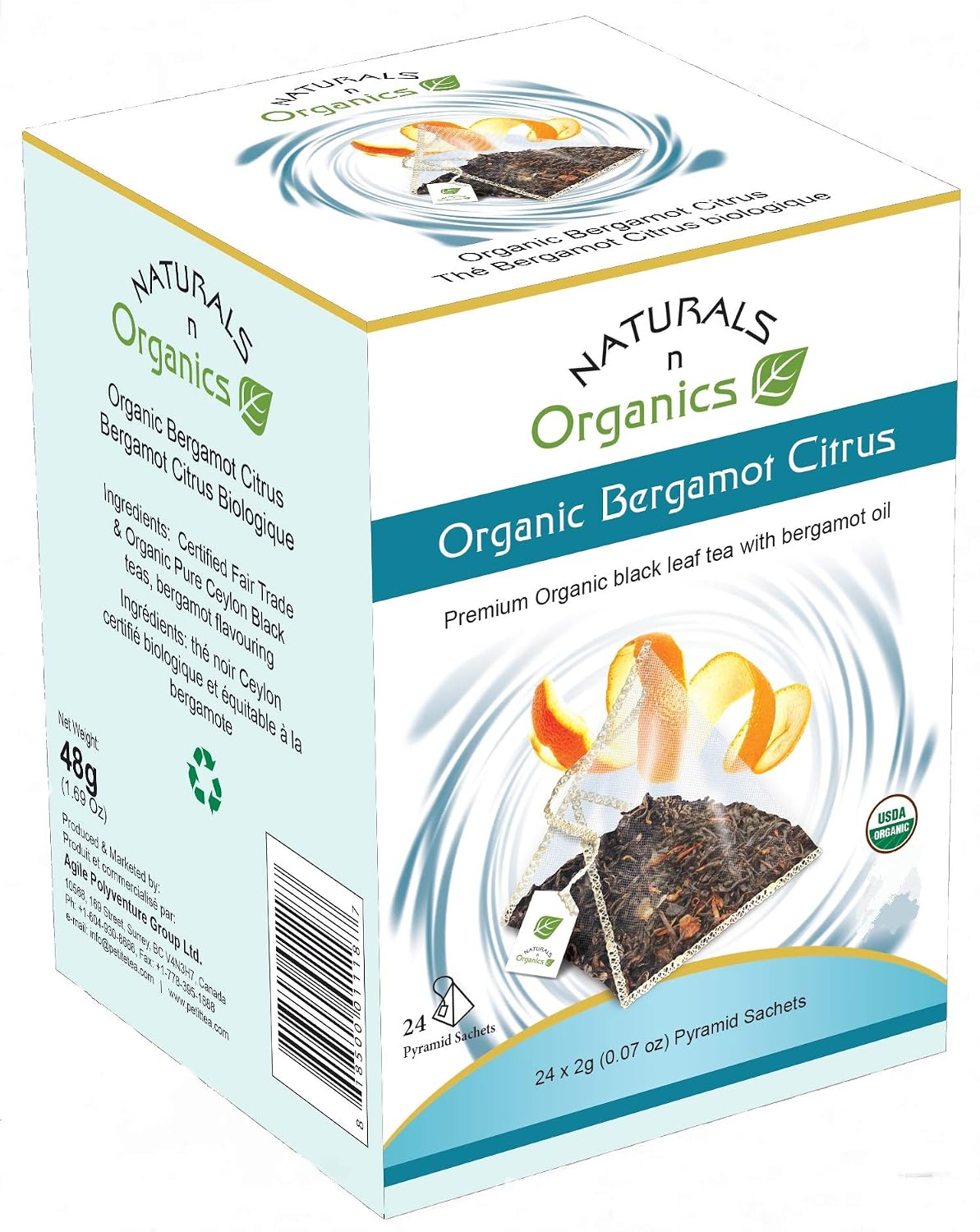 Naturals-n-Organics Organic Bergamot Citrus Earl Grey Tea with Natural Italian Bergamot Oil for Autophagy and Detox