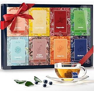 Tea Gift Set For Women - Tea Sampler Gift Set Box Variety Pack - Includes 32 Loose Leaf Tea Bags in 8 Rich Flavors - Holiday Gift for Women