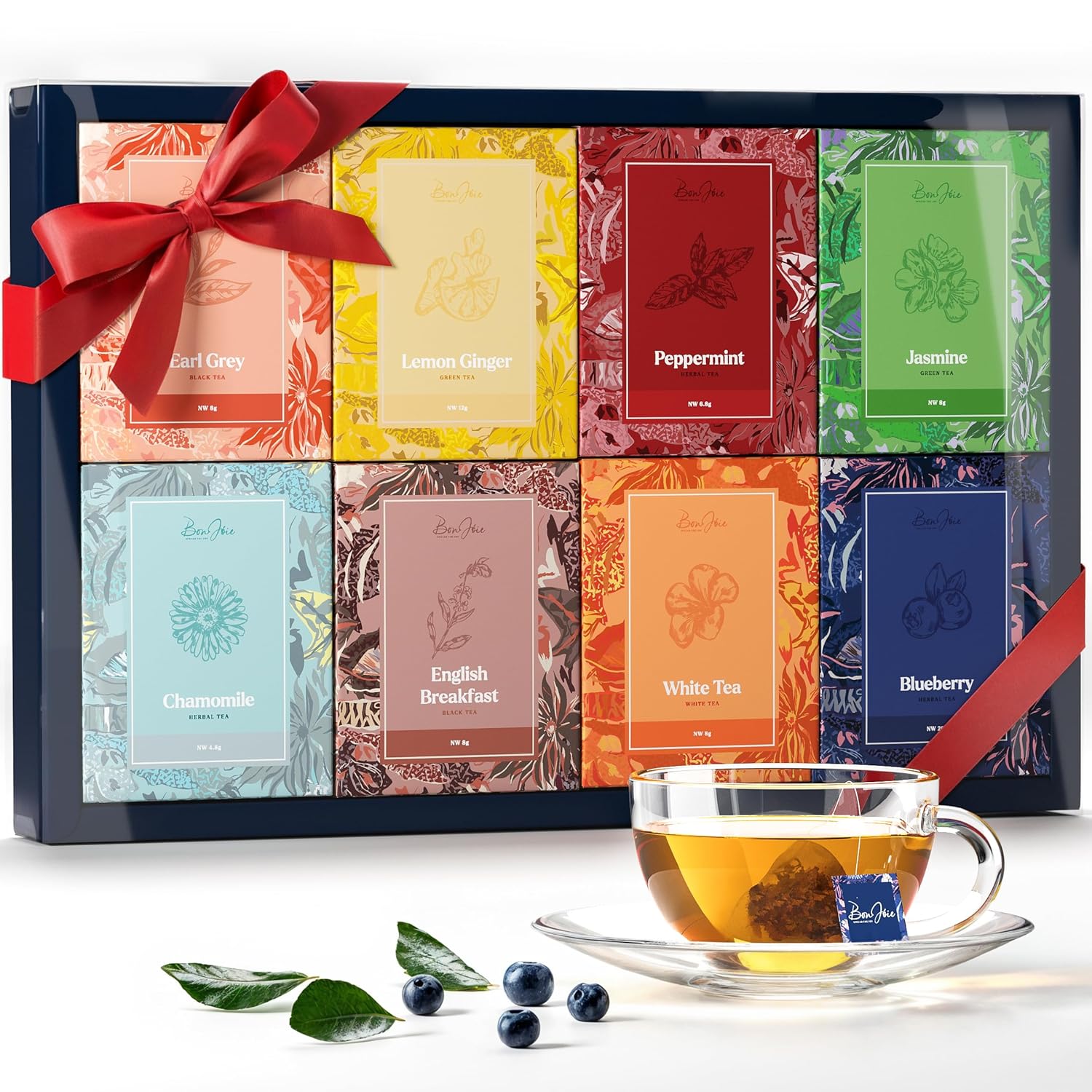 Tea Gift Set For Women - Tea Sampler Gift Set Box Variety Pack - Includes 32 Loose Leaf Tea Bags in 8 Rich Flavors - Holiday Gift for Women