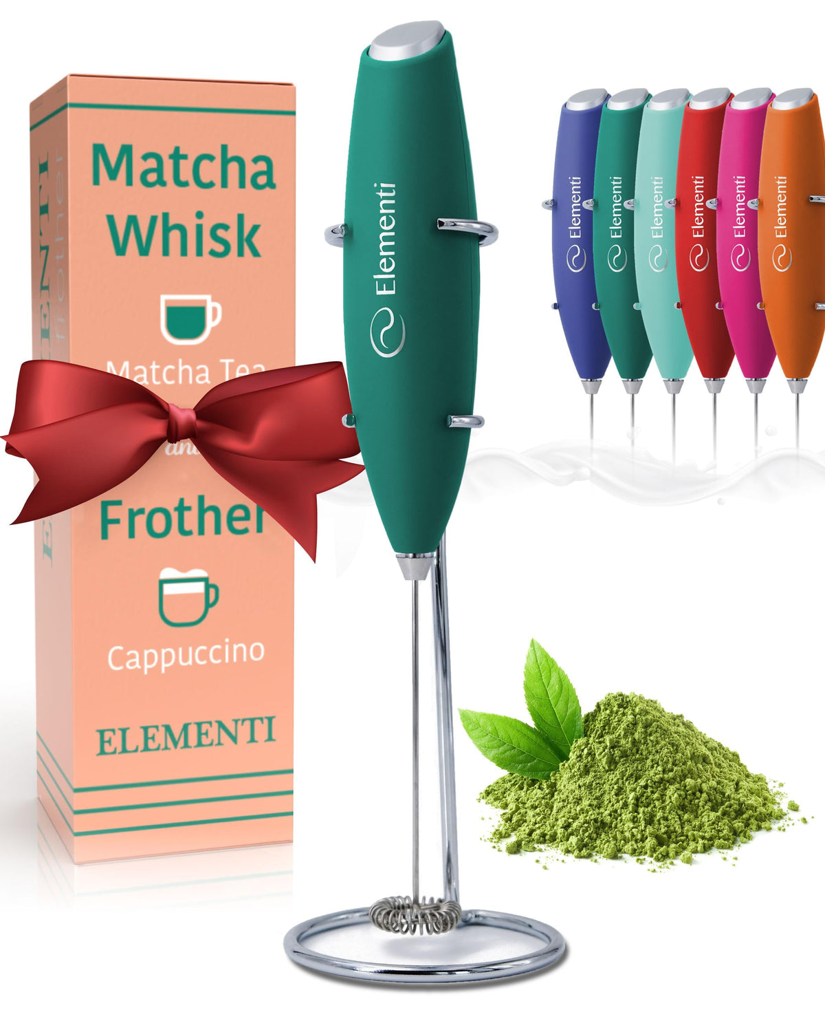 Elementi Matcha Whisk & Frother Set - Powerful Electric Matcha Mixer for Powder, Easy to Use Electric Whisk Kit - Craft