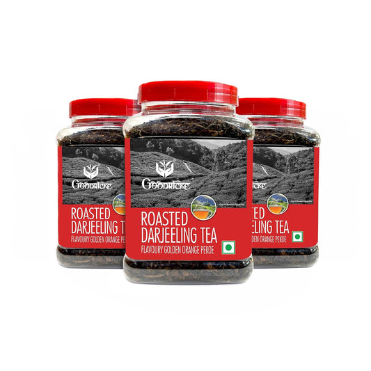 Goodricke Roasted Darjeeling Black Tea 250gm Jar Pack of 3 - Loose Long Leaf with Balanced Smoky Note and Rich Malty Taste