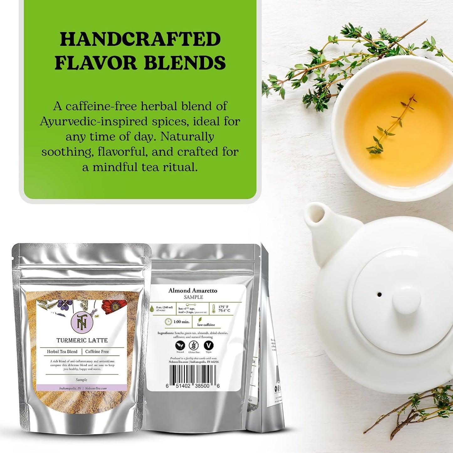 Nelson's Tea Turmeric Latte Spiced Herbal Tea, Sample 0.7 oz | Golden Milk • Caffeine Free • Tea • Ginger • Turmeric Latte • Cinnamon • Ginger • Clove • Tea Mix