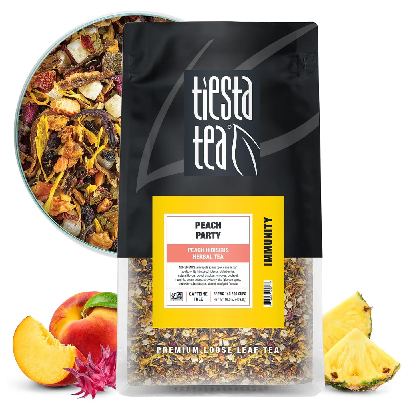 Tiesta Tea - Peach Party, Peach Hibiscus Herbal Tea | Premium Loose Leaf Tea Blend, Non-Caffeinated Fruit Tea, Make Hot or Iced &amp; Up to 200 Cups, 16 oz Resealable Pouch