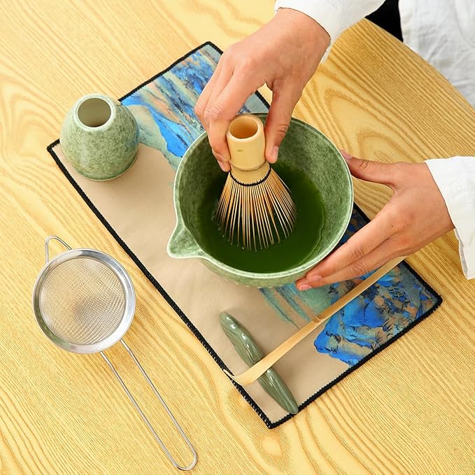 7pcs Matcha Whisk Set for the Perfect Tea Ceremony - Matcha Bowl with Spout, Whisk, and Scoop Matcha Whisk