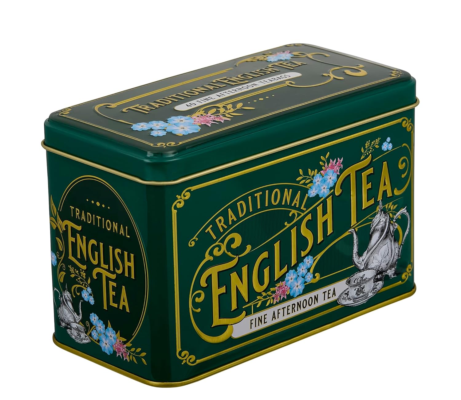 Vintage Victorian Bottle Green Tea Tin with 40 English Afternoon Teabags
