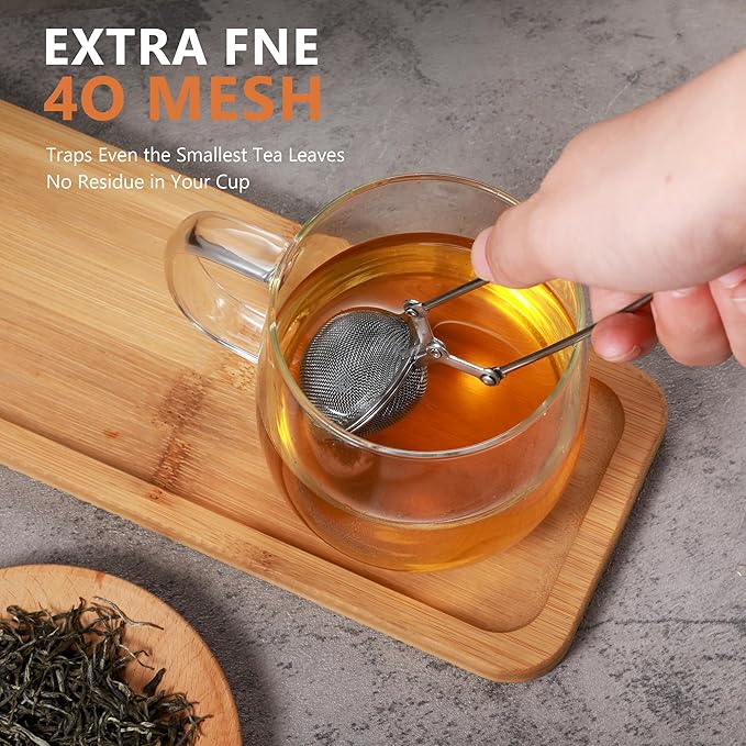 Tea Infuser Set of 3 with Handle – 304 Stainless Steel Tea Ball Strainers for Loose Leaf Tea – Bonus Tea Scoop Clip – Fine Mesh, Rustproof