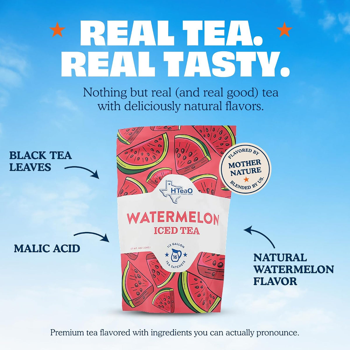 HTeaO Watermelon Iced Tea Bags - Make 4 Gallons - Texas Style - Black Tea