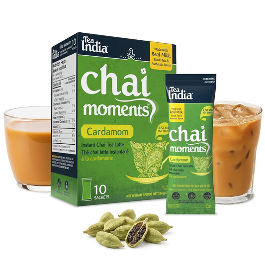 Tea India Chai Moments Cardamom Chai Instant Latte Powder, 10 Packets