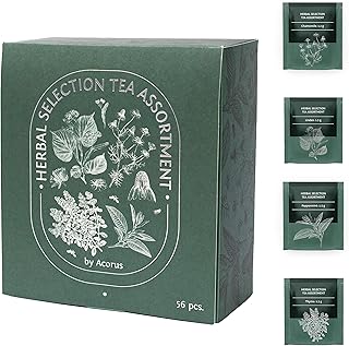 ACORUS Herbal Selection Tea Set, Natural Herbal Tea Variety Pack, Assorted Tea Box, Tea Gift Set of 4 Different Teas, Herbal Tea Sampler of 56 Tea Bags Individually Wrapped