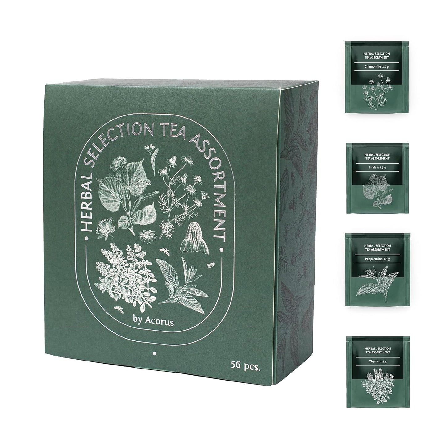 Acorus Herbal Selection Tea Set, Natural Herbal Tea Variety Pack, Assorted Tea Box, Tea Gift Set of 4 Different Teas