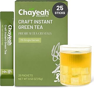 CHAYEAH, Craft Instant Green Tea, Quick Brew Tea Crystals, No Sugar, Natural Caffeine, Hot or Cold (25 Packets)