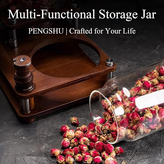 Glass Jars with Airtight Wood Lids - 25 OZ / 750 ML Kitchen Pantry Storage Containers, Decorative Canister for Chia Seed, Coffee Bean, Sugar, Spice, Cereal, Oats, Cookie, Candy, Tea, Nuts, Set of 2