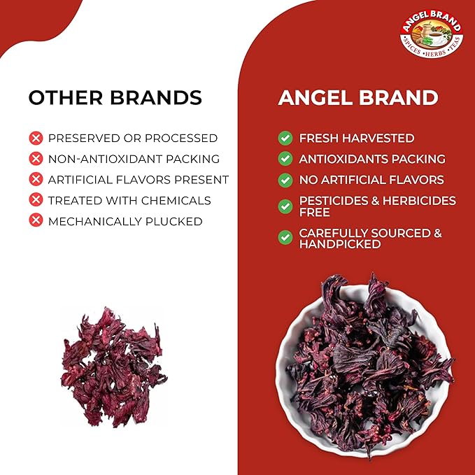 Angel Brand Dried Sorrel Hibiscus Flowers 4.5 oz Pouch Pack of 2 - Discover Rich Flavor & Aroma of Healthful Delights with Hibiscus Tea Loose Leaf