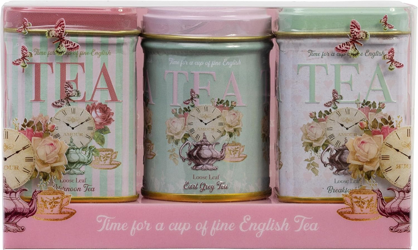 New English Teas Time for Tea Vintage Tea Tins with 2.5 oz Loose Leaf Tea | English Breakfast Tea + Earl Grey Blends, Black Tea, Gifts for Tea Lovers