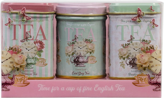 New English Teas Time for Tea Vintage Tea Tins with 2.5 oz Loose Leaf Tea | English Breakfast Tea + Earl Grey Blends, Black Tea, Gifts for Tea Lovers