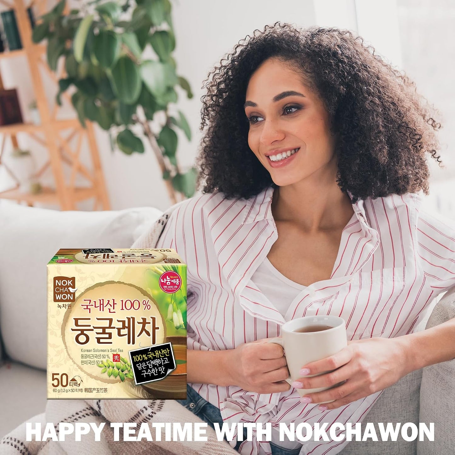 [Nokchawon] Korean Grain Tea, Roasted Solomon's Seal &amp; Brown Rice Tea Bags, Caffeine Free Herbal Blend for Digestion &amp; Hydration, 50 Count