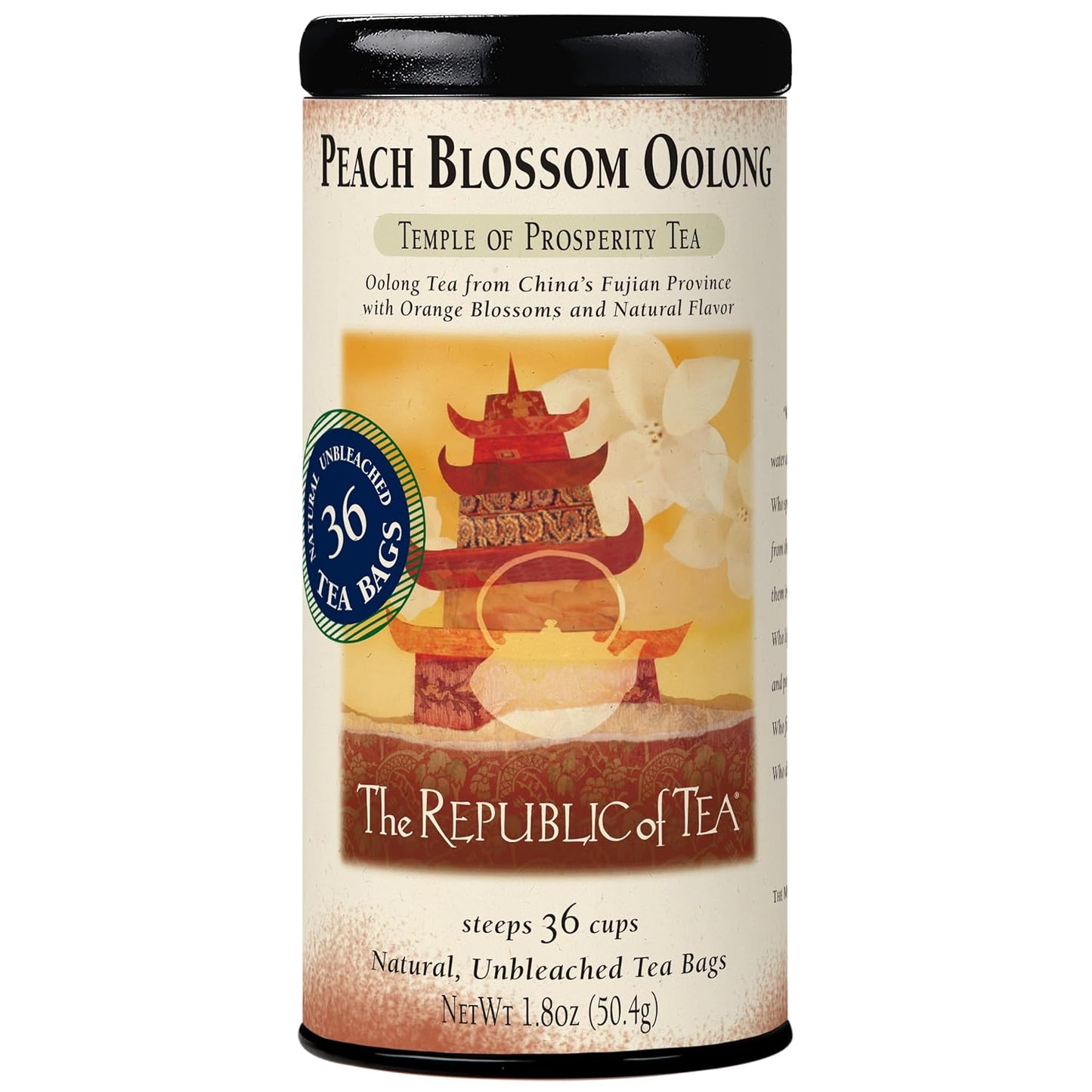The Republic of Tea Peach Blossom Oolong Tea, Naturally Caffeinated, 36 Ct | Made for morning or afternoon . Silky and smooth with notes of lively citrus and ripe fruit. Gluten Free and Carb Free.