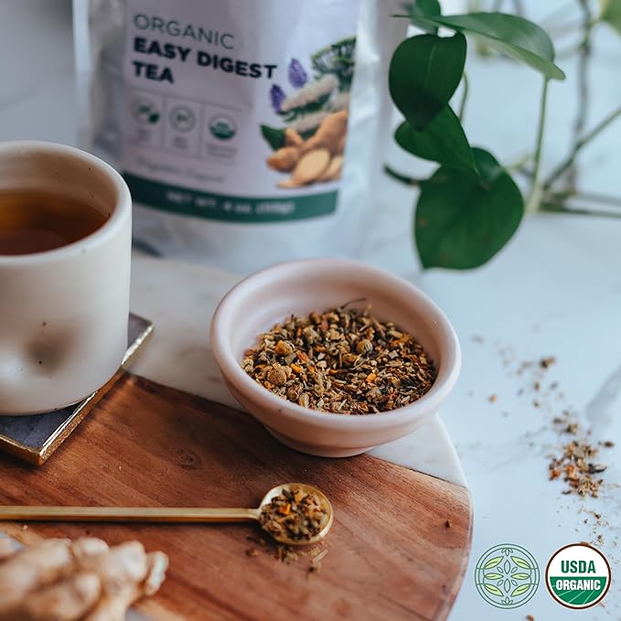 Organic Easy Digest Tea 4 oz. (113g), USDA Certified Organic Digestive Tea for Stomach Ease Tummy and Gut Health, Gas Digestion Relief, Bloating and Belly Comfort, Loose Leaf