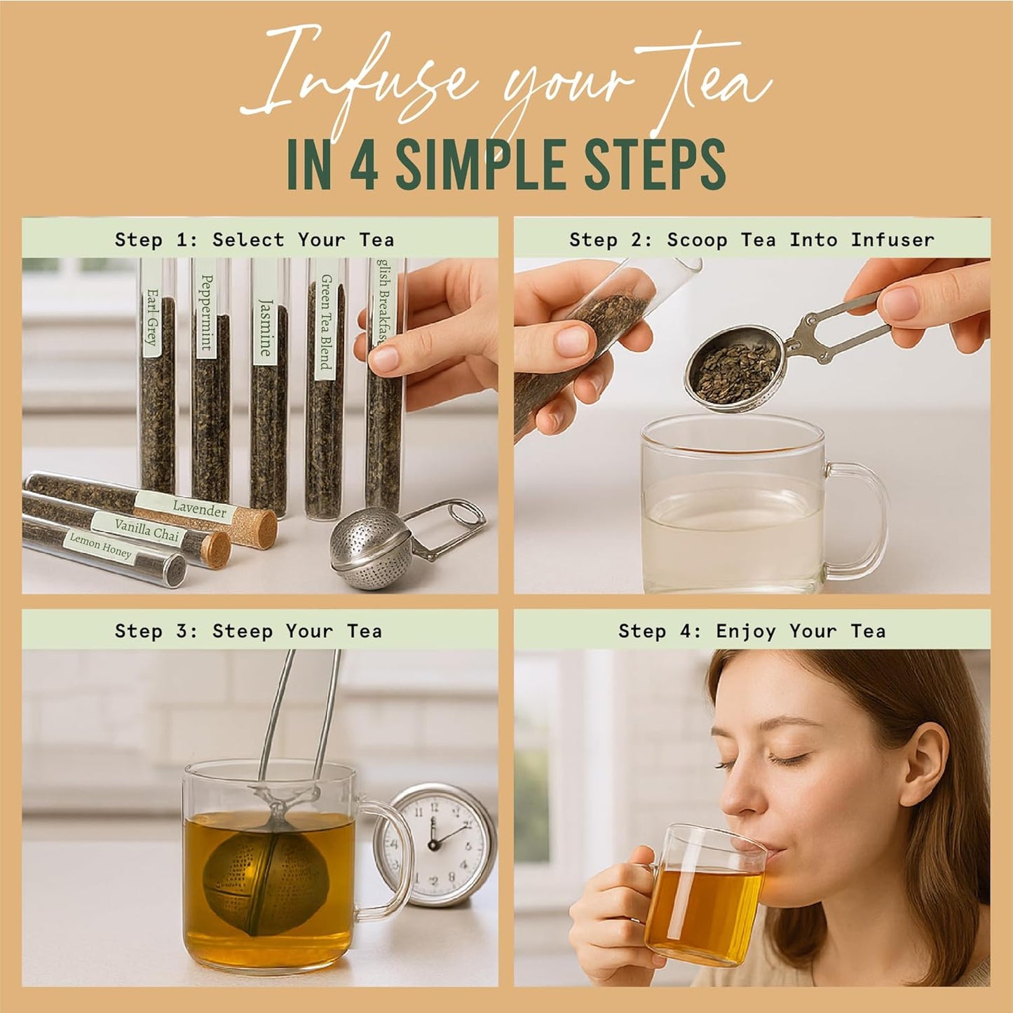 Loose Leaf Tea Sampler - Tea Gift Set Box – 8 Unique Flavors with Stainless Steel Infuser | Vanilla Chai, Jasmine, Lemon Honey & More | Tea Gift Set for Women and Men - Set of 9 - Gifts For Mom