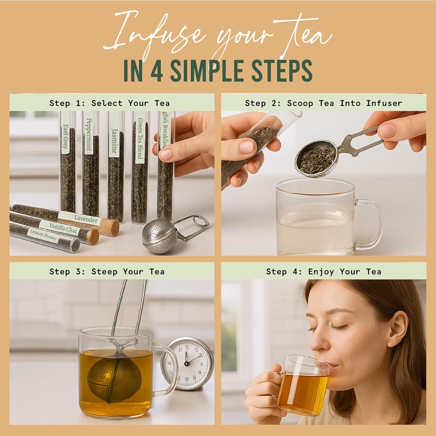 Loose Leaf Tea Sampler - Tea Gift Set Box – 8 Unique Flavors with Stainless Steel Infuser | Vanilla Chai, Jasmine, Lemon Honey & More | Tea Gift Set for Women and Men - Set of 9 - Gifts For Mom