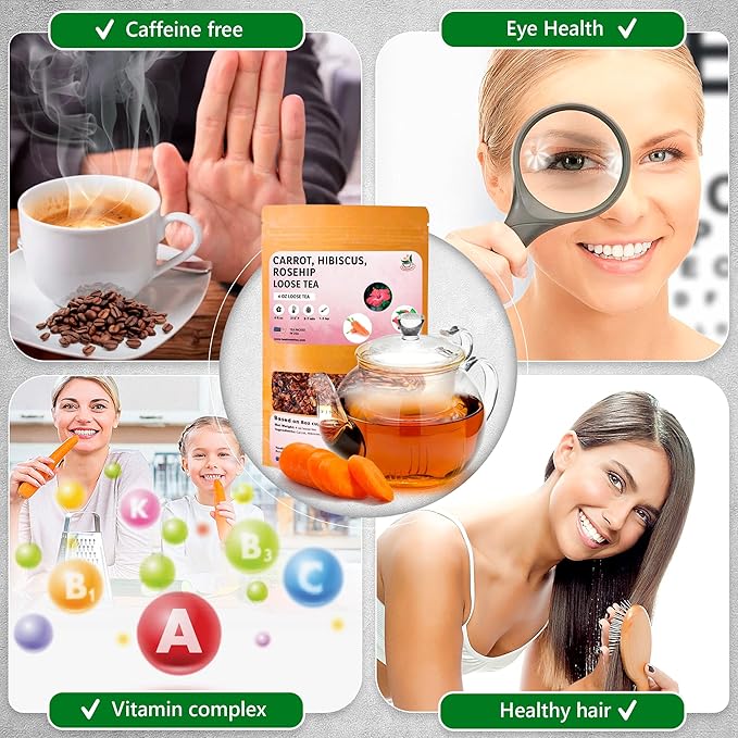 TeaDreamTea – Carrot Hibiscus Rosehip - Loose Leaf Herbal Bulk Tea - Caffeine-Free - Vitamins Rich - Boost Immune System - Carrot Raw from USA