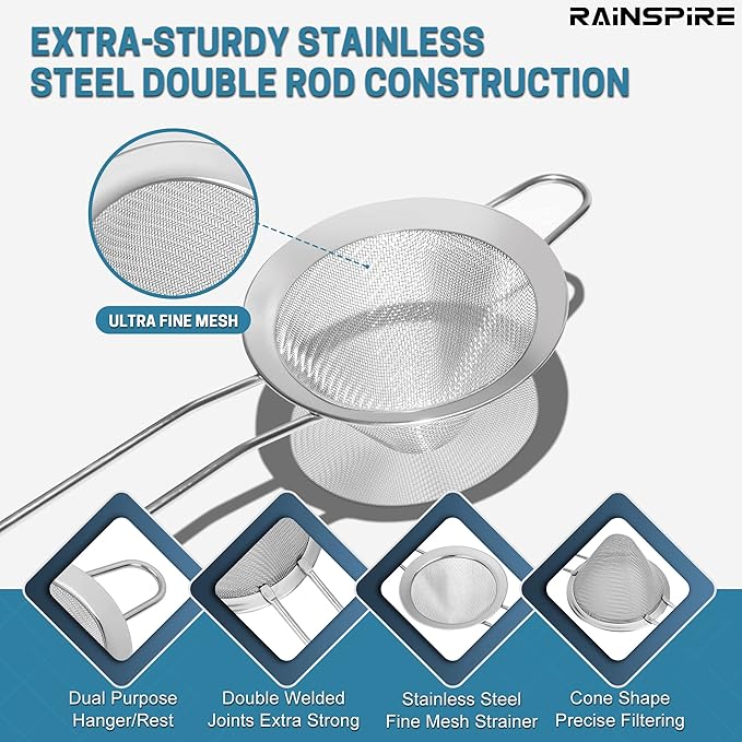 Upgraded 3.3" 304 Stainless Steel Fine Mesh Strainers for Kitchen, Cocktail Strainer Tea Coffee Juice Strainer Food Strainer Mini Sieve Strainer