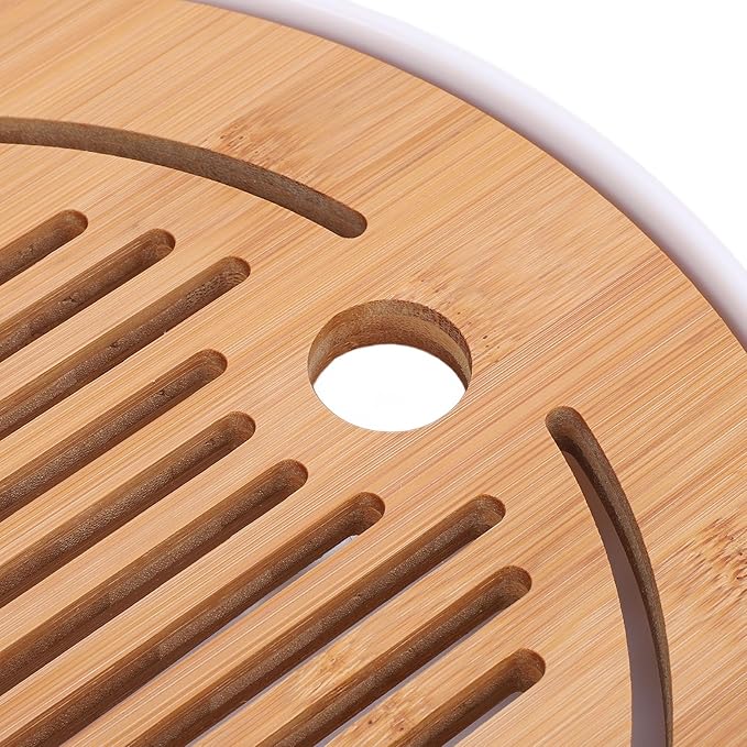 10in Round Shape Modern Stylish Chinese Kung Fu Tea Serving Tray Gongfu Tea Table with Water Storage Box for Home Office Bar