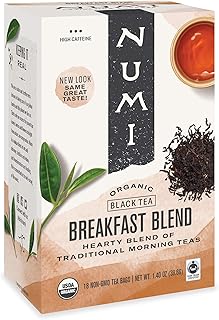 Numi Organic Tea Breakfast Blend, 18 Count Box of Tea Bags (Pack of 6) Black Tea