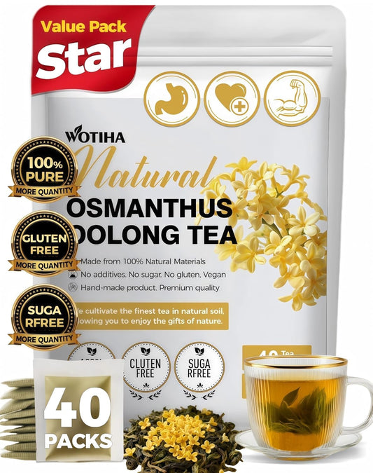 WOTIHA 40 Count Premium Osmanthus Oolong Tea Bags - 100% Natural, Aromatic Osmanthus Flavor, Smooth Oolong Taste, Additive-Free, Sugar-Free, Vegan