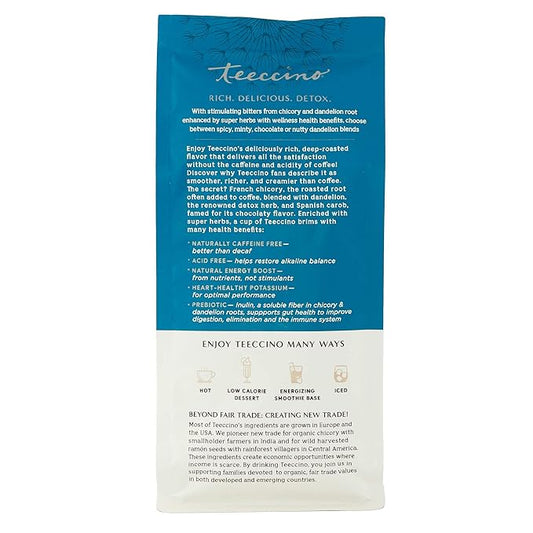 Teeccino Dandelion Mocha Mint Herbal Coffee - Caffeine-Free Coffee Alternative with Prebiotics, Gluten Free, Acid Free - Medium Roast, 10 oz