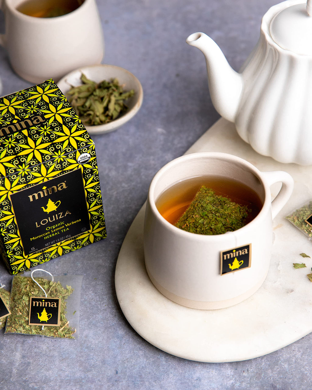 Mina Louiza Organic Moroccan Lemon Verbena Herbal Tea, Caffeine Free, Kosher, USDA Certified Organic, 15 Tea Bags