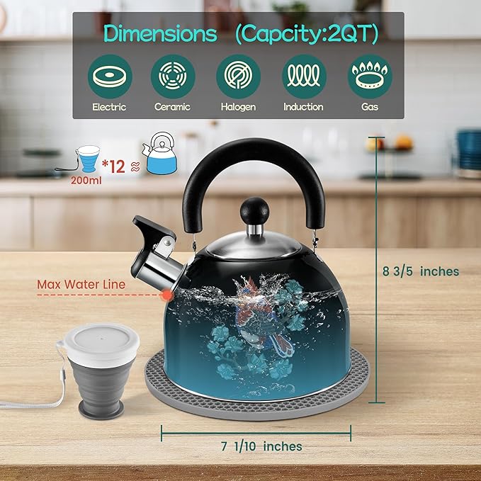 ARC Stainless Steel Whistling Tea Kettle for Stovetop, Magic Color Changing Design Teapot for Stovetop