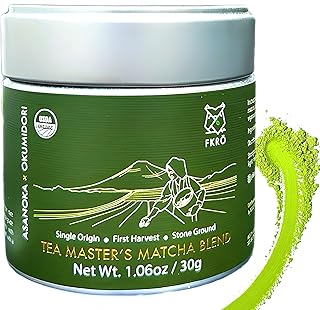 FKRO Organic Tea Master's Ceremonial Grade Japanese Matcha Green Tea Powder. 1st Harvest, Single Origin, Sugar-free. Flown in Fresh from Japan Every Month (30g/1.06oz) Tin
