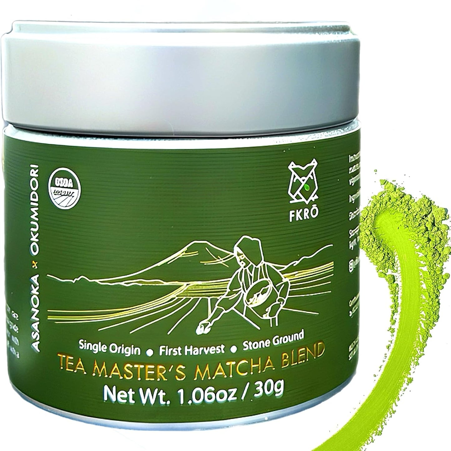 FKRO Tea Master's Organic Ceremonial Grade Matcha Green Tea Powder | Artisan Selected 1st Harvest | Stone-Ground, Air-Flown Monthly from Japan | 30g Tin