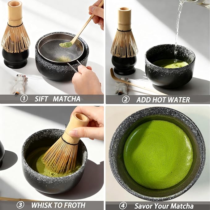 Matcha Whisk Set, Matcha Tea Set Included Matcha Bowl, Bamboo Matcha Whisk, Scoop, Matcha Whisk Holder, Spoon Stand, Matcha Sifter