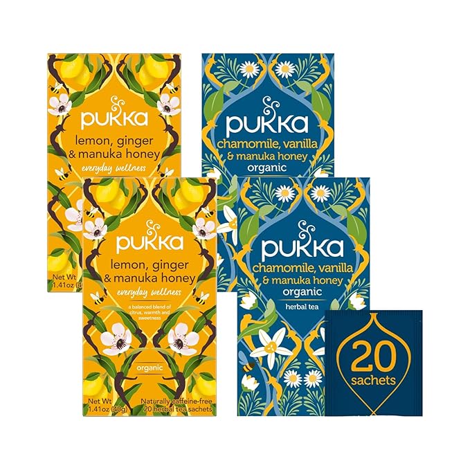 Pukka Tea Bags, Organic (Chamomile Vanilla and Manuka Honey, & Lemon Ginger and Manuka Honey) (2ea / 20ct) (Variety Pack)