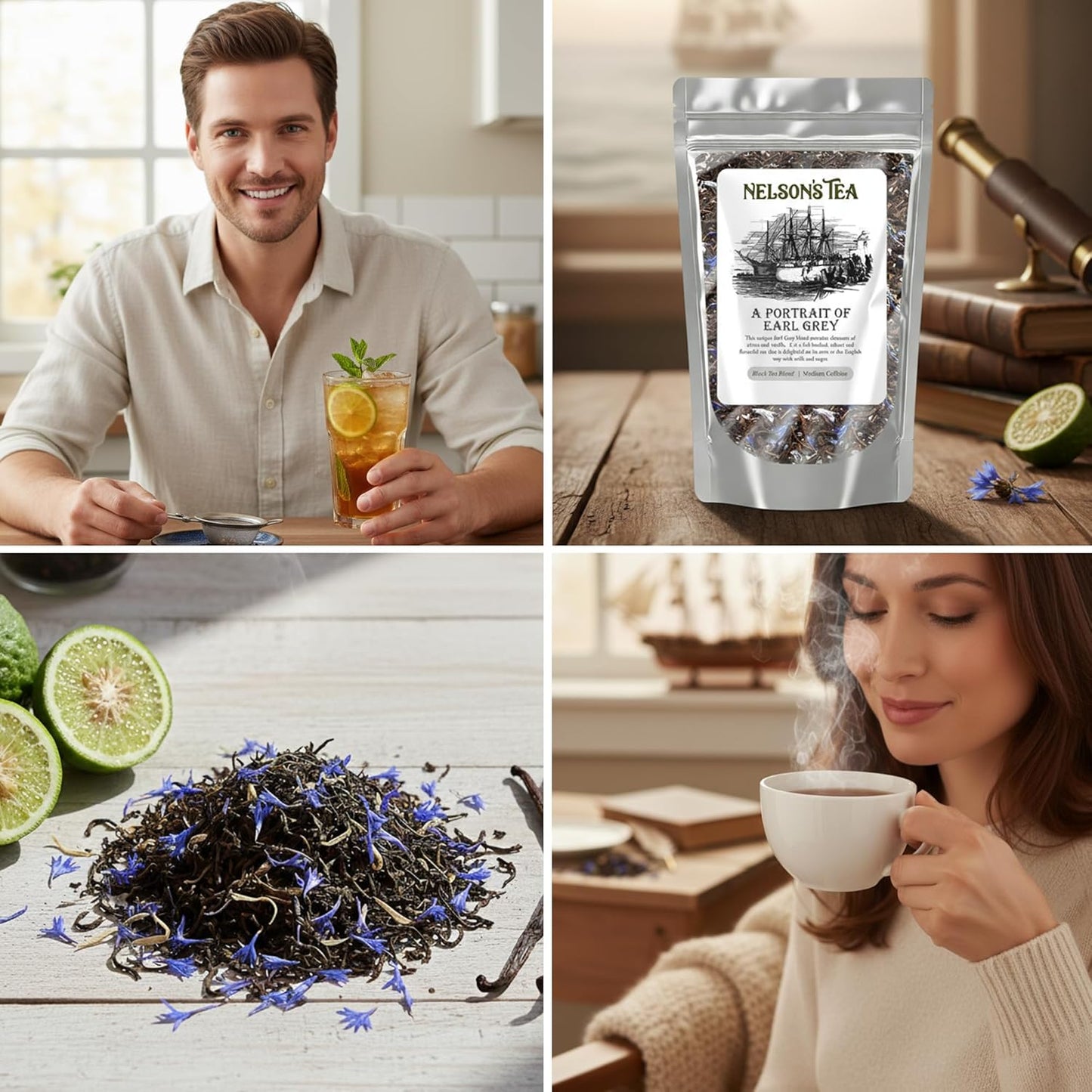 Nelson's Tea - A Portrait of Earl Grey - Exquisite Loose Leaf Black Tea Infused with Cornflower Petals & Bergamot Flavor - Premium Loose Leaf Tea Leaves - Perfect Blend for Tea Enthusiasts - 16 oz.