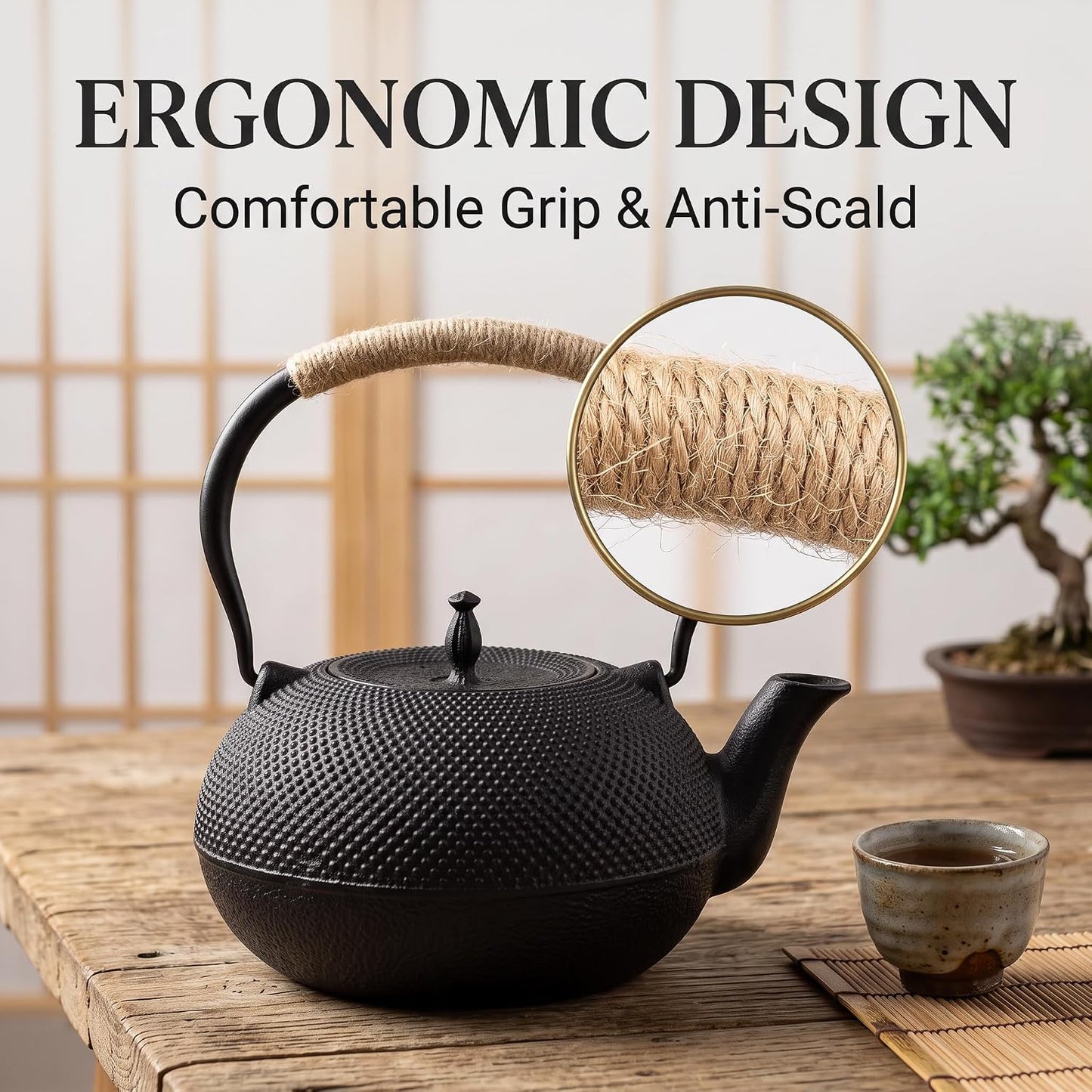 Big Cast Iron Teapot, Japanese Tetsubin Tea Kettle for Stovetop Safe, Cast Iron Tea Pot with Stainless Steel Infuser for Loose Tea and Enameled Interior(1800ml/60.9oz)