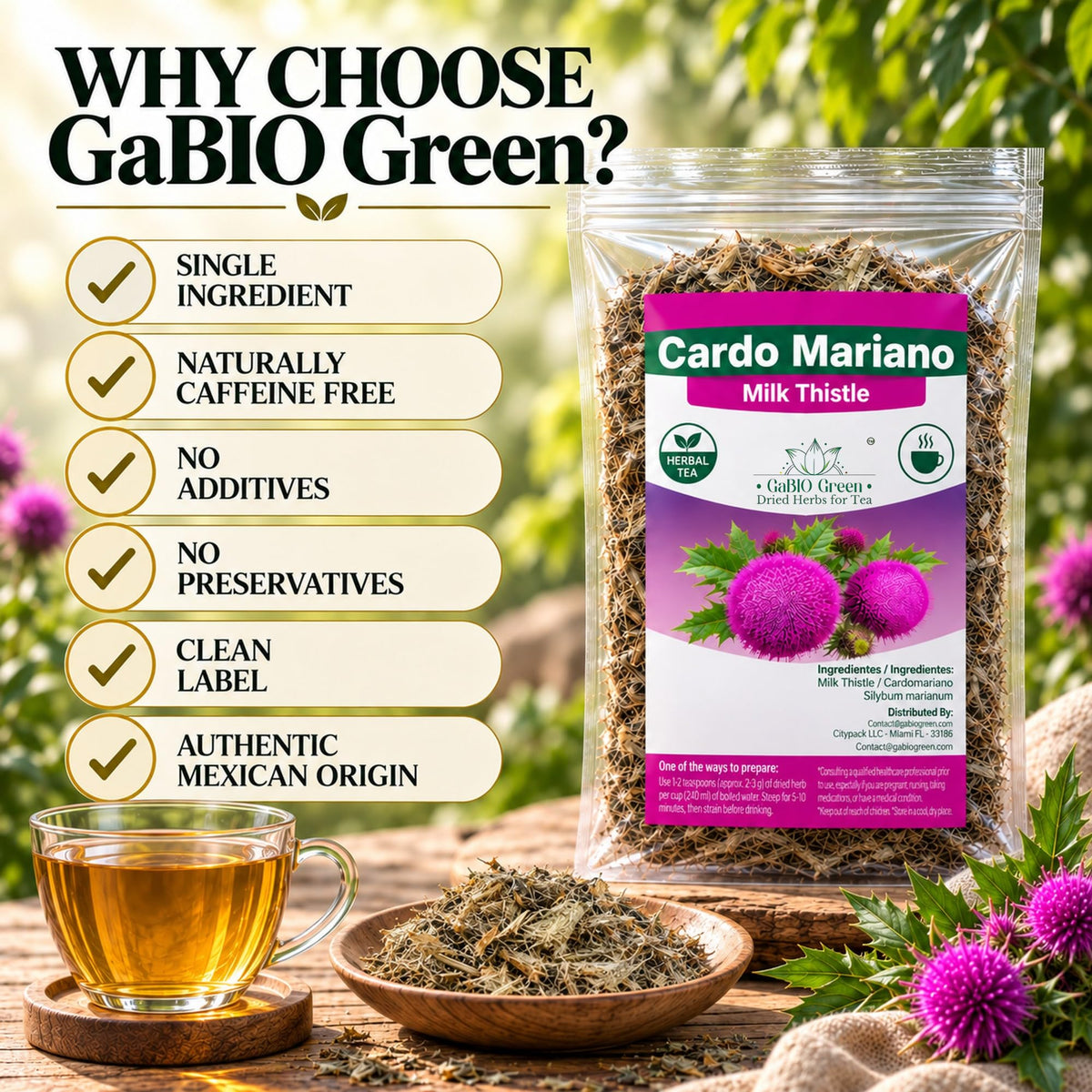 Gabio Green Cardo Mariano Mexican Milk Thistle (4.1 oz/116.2 gr). Loose Leaves Herbal Tea, 100% Pure & Natural Dried Herb