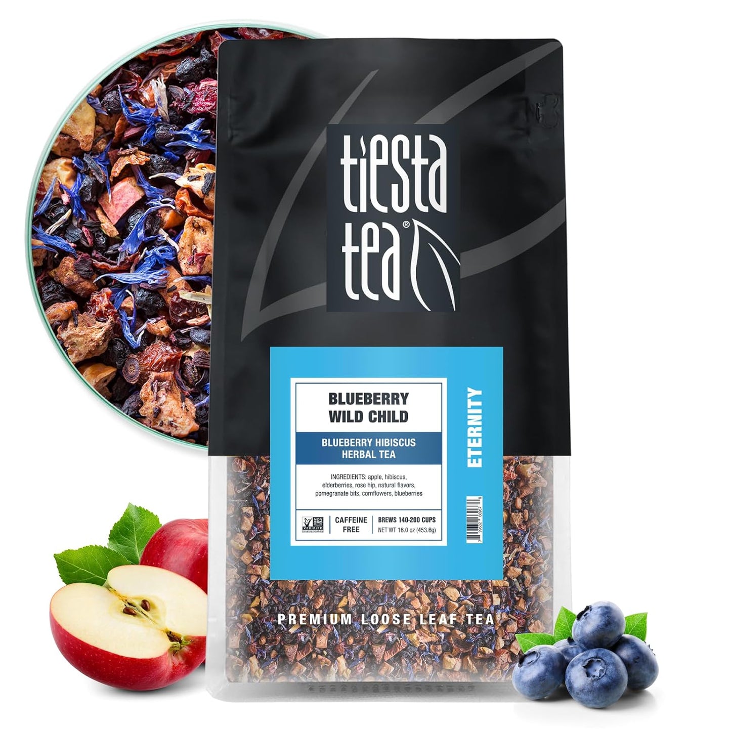 Tiesta Tea Blueberry Wild Child, Loose Leaf, Blueberry Hibiscus Herbal Tea, Premium Non-Caffeinated Blend, Make Hot or Iced, Brews Up to 200 Cups, 16 Ounce Resealable Bulk Pouch | Premium Non-Caffeinated Blend, Make Hot or Iced, Brews Up to 200 Cups, 16 O