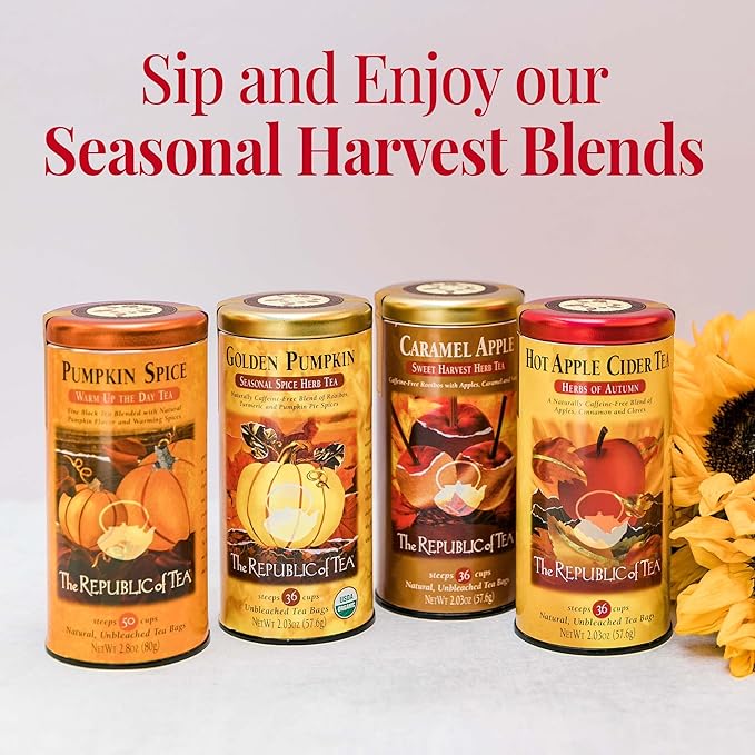 The Republic of Tea - Hot Apple Cider Tea, 36 Tea Bags, Tin | Harvest Herbal Blend | Caffeine-free (Pack of 2)