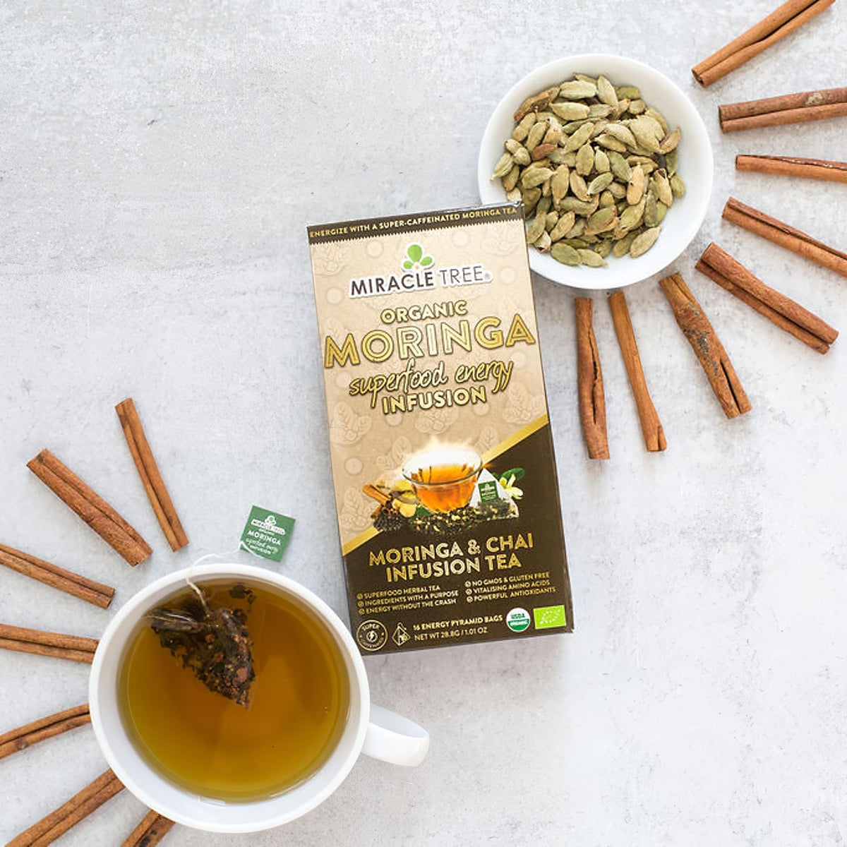 Miracle Tree Organic Moringa Energy Tea, Chai, 16 Bags